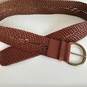 Wide Woven Italian Genuine Leather Brown Belt Brass Buckle The Limited Size M